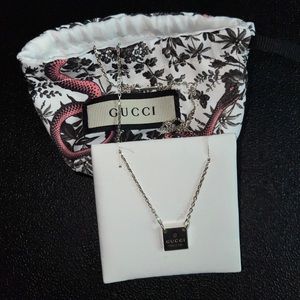 GUCCI Square plate Necklace Sterling Silver 925 pendant